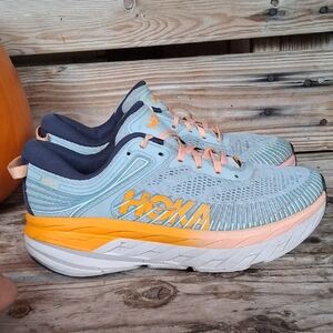 Hoka Bondi 7  Women's Blue and Orange Athletic Shoes